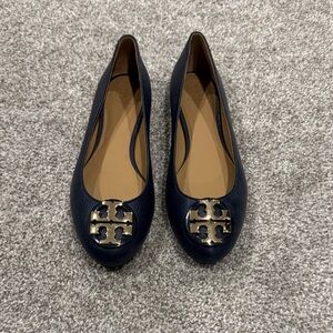 Tory Burch Navy Flats with Gold Emblem